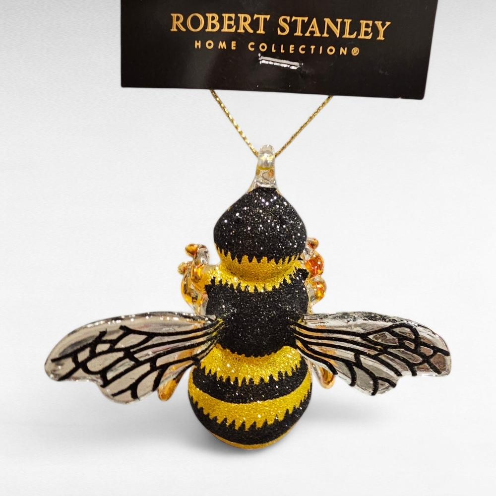 Bumblebee Honey Bee Christmas Ornament Blown Glass by Robert Stanley